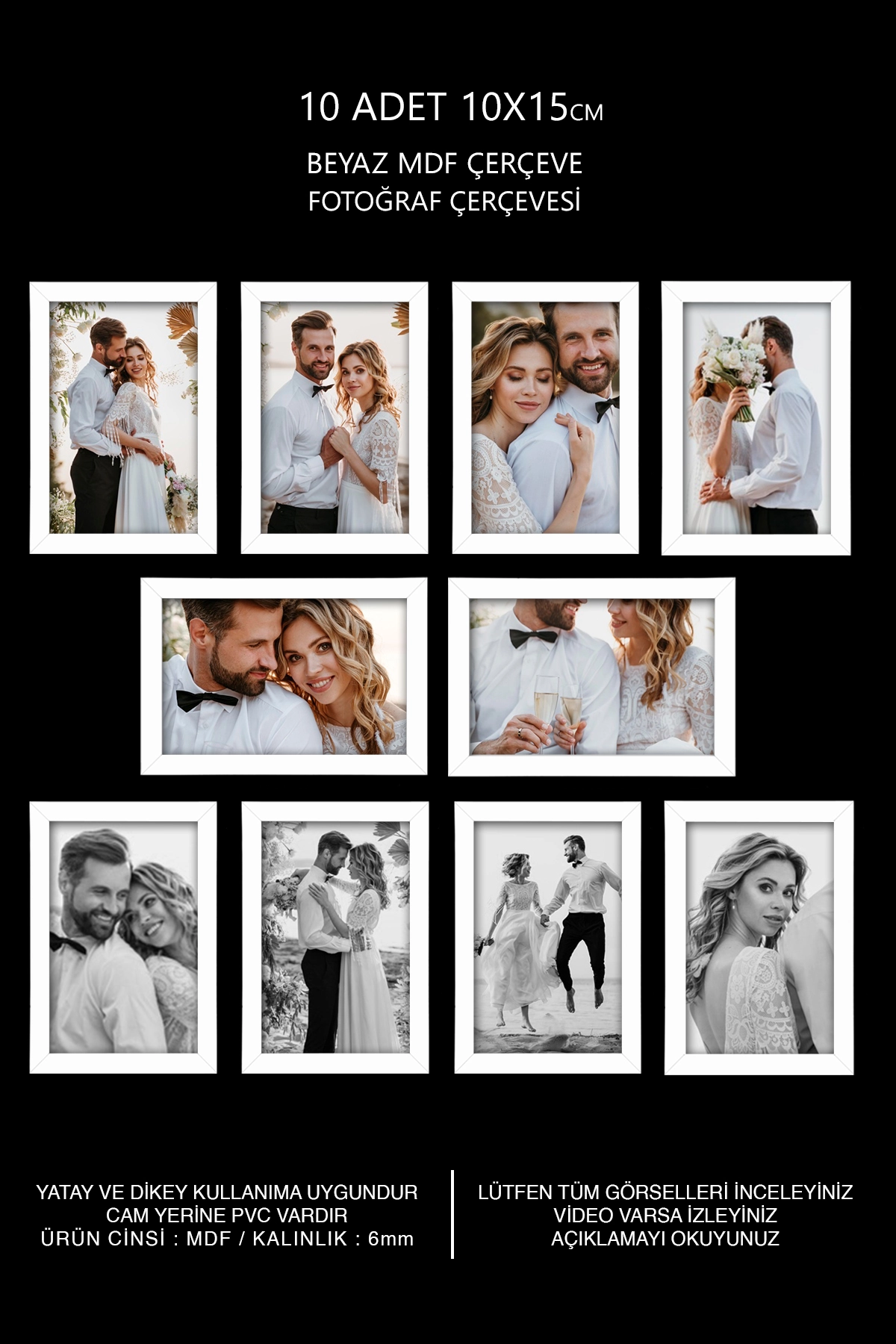 10 Adet 10x15 Çerçeve - Mini Mdf Çerçeve - Fotoğraf Çerçeve Seti
