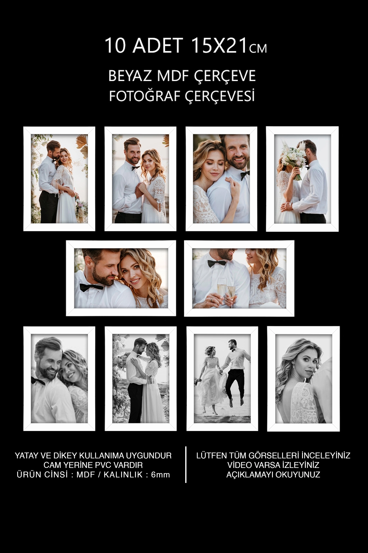 10 ADET 15x21 MDF ÇERÇEVE - DİKDÖRTGEN ÇERÇEVE Fotoğraf Çerçevesi