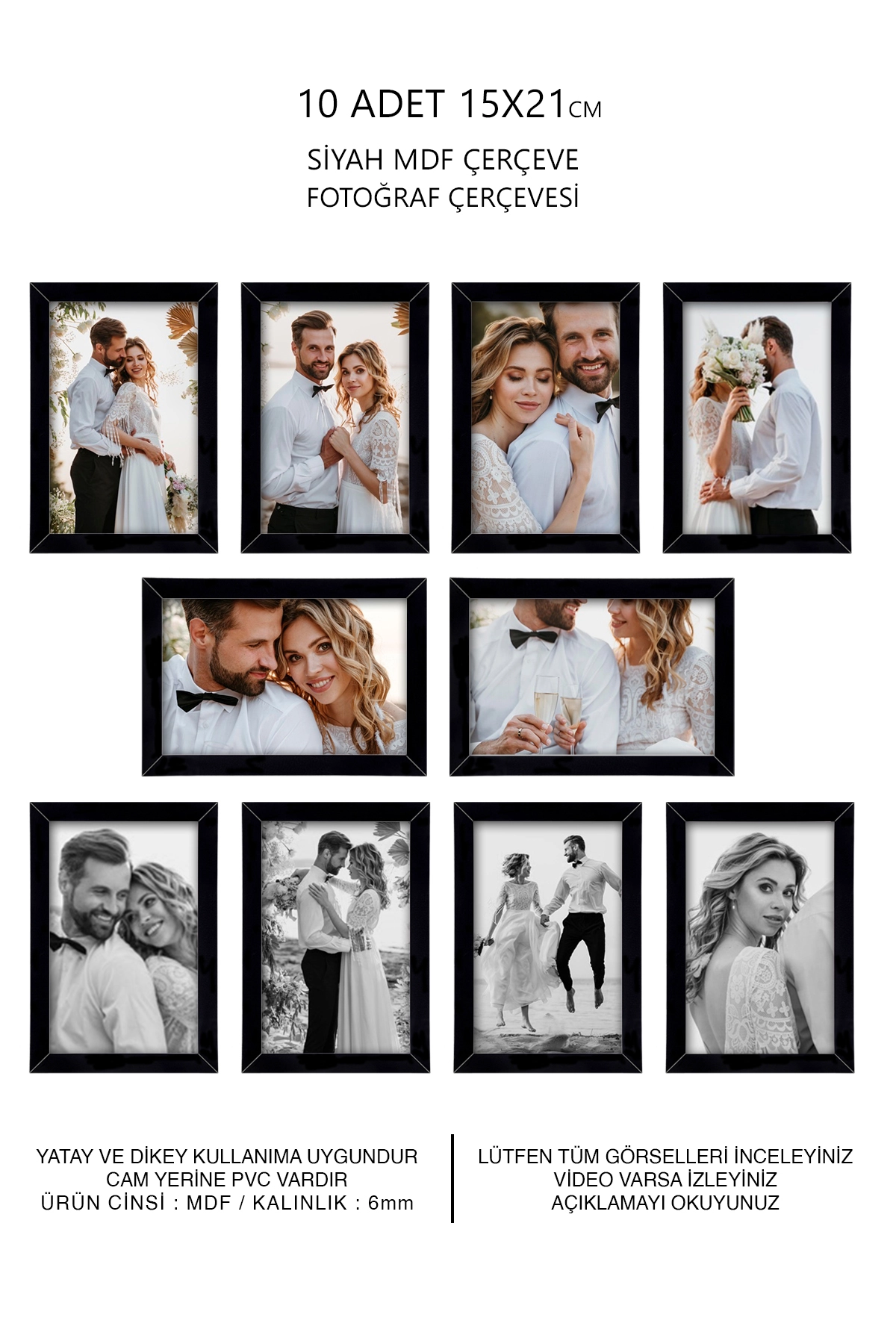 10 ADET 15x21 MDF ÇERÇEVE - DİKDÖRTGEN ÇERÇEVE Fotoğraf Çerçevesi