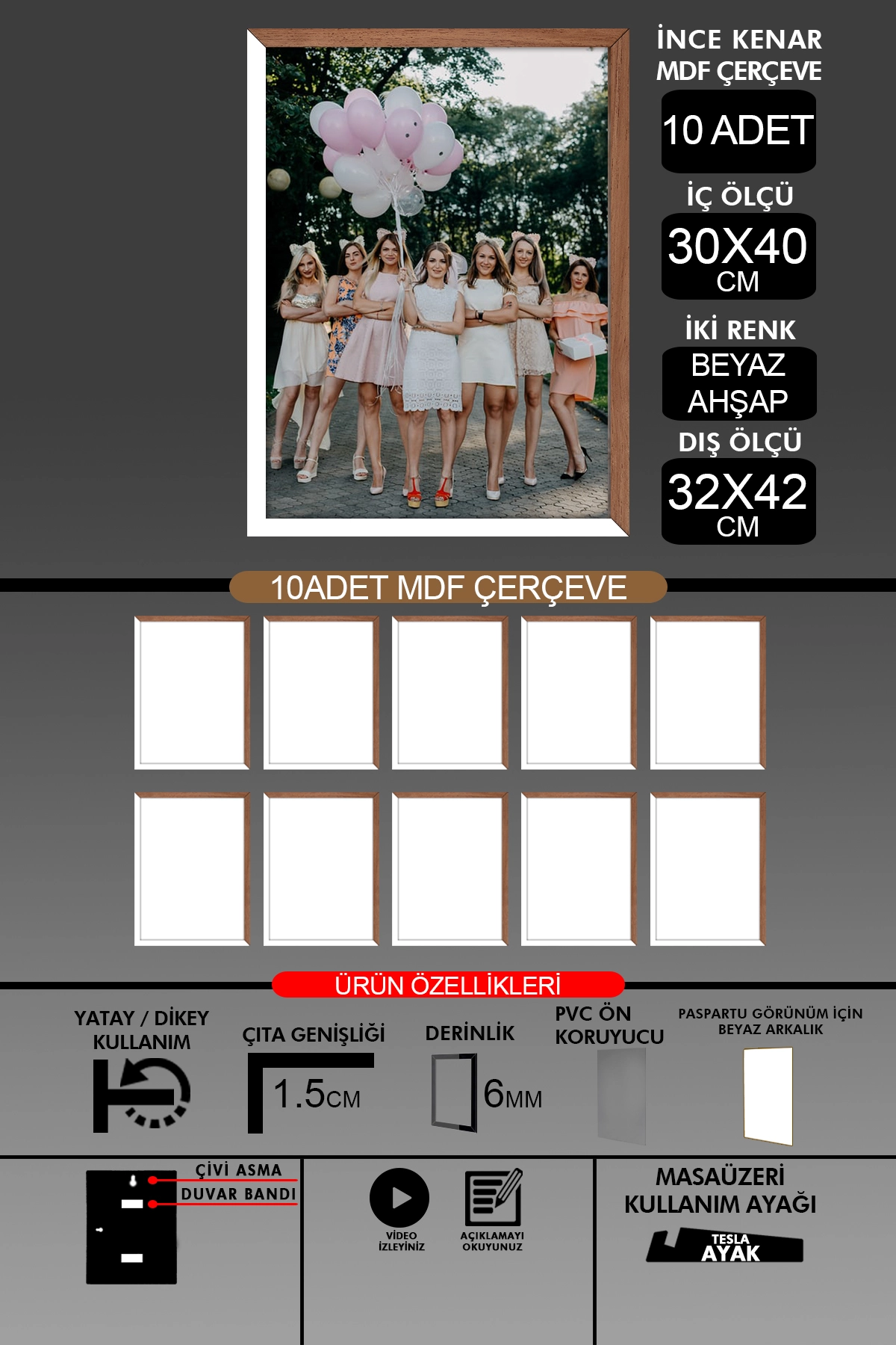 10 Adet 30x40 Çerçeve - İnce Çıtalı A3 Çerçeve - 6mm Fotoğraf Çerçevesi