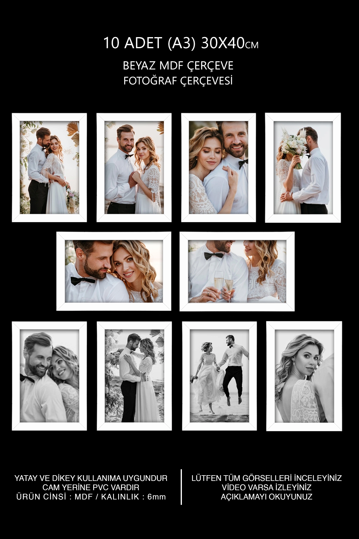  10 ADET 30x40 MDF ÇERÇEVE - DİKDÖRTGEN ÇERÇEVE Fotoğraf Çerçevesi