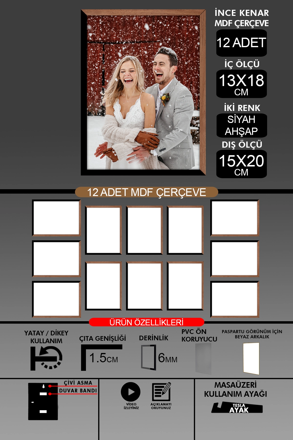 12 Adet 13x18 Çerçeve - İnce Çıtalı Çerçeve- 6mm Çerçeve Fotoğraf Çerçevesi