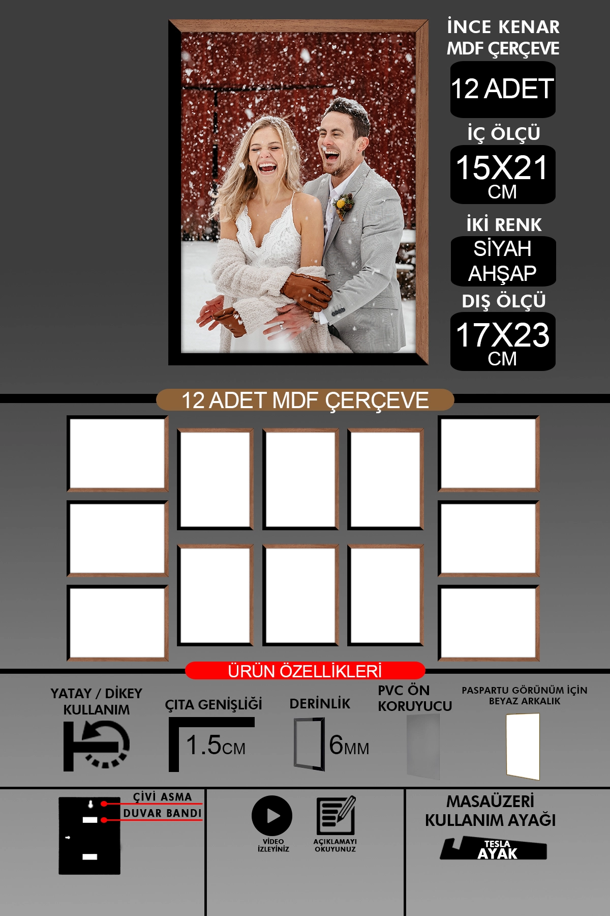 12 Adet 15x21 Çerçeve - İnce Çıtalı A5 Çerçeve - 6mm - Fotoğraf Çerçevesi