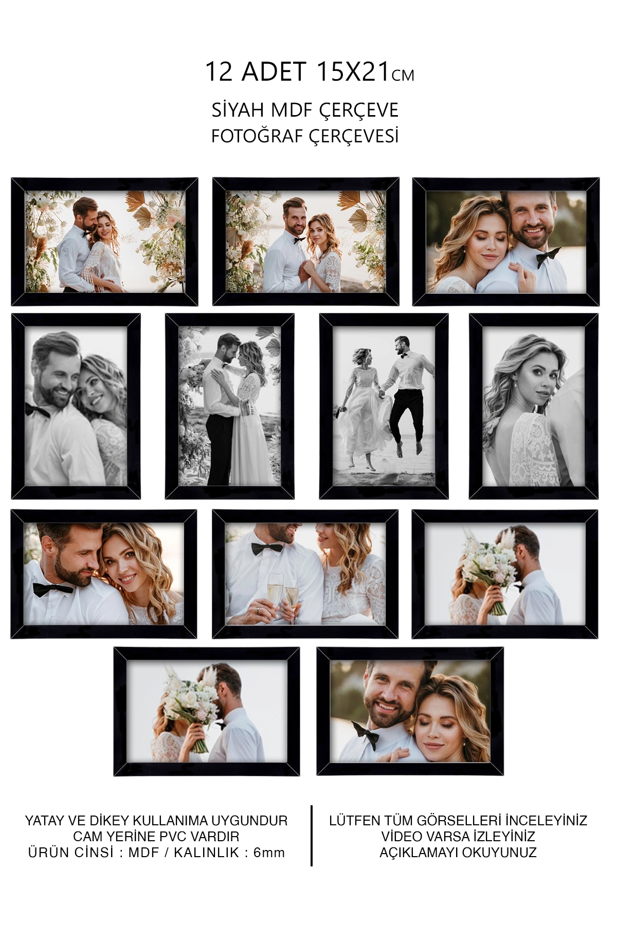 12 ADET 15x21 MDF ÇERÇEVE - DİKDÖRTGEN ÇERÇEVE Fotoğraf Çerçevesi