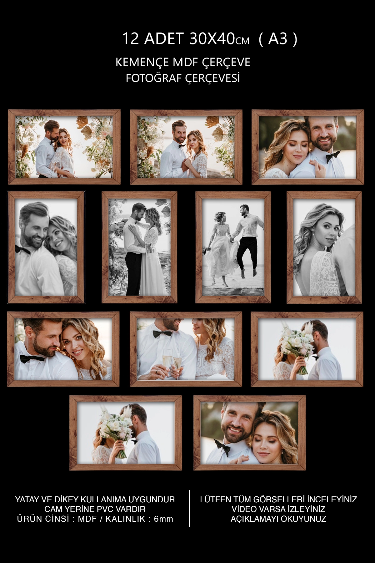 12 ADET 30x40 MDF ÇERÇEVE - DİKDÖRTGEN ÇERÇEVE Fotoğraf Çerçevesi