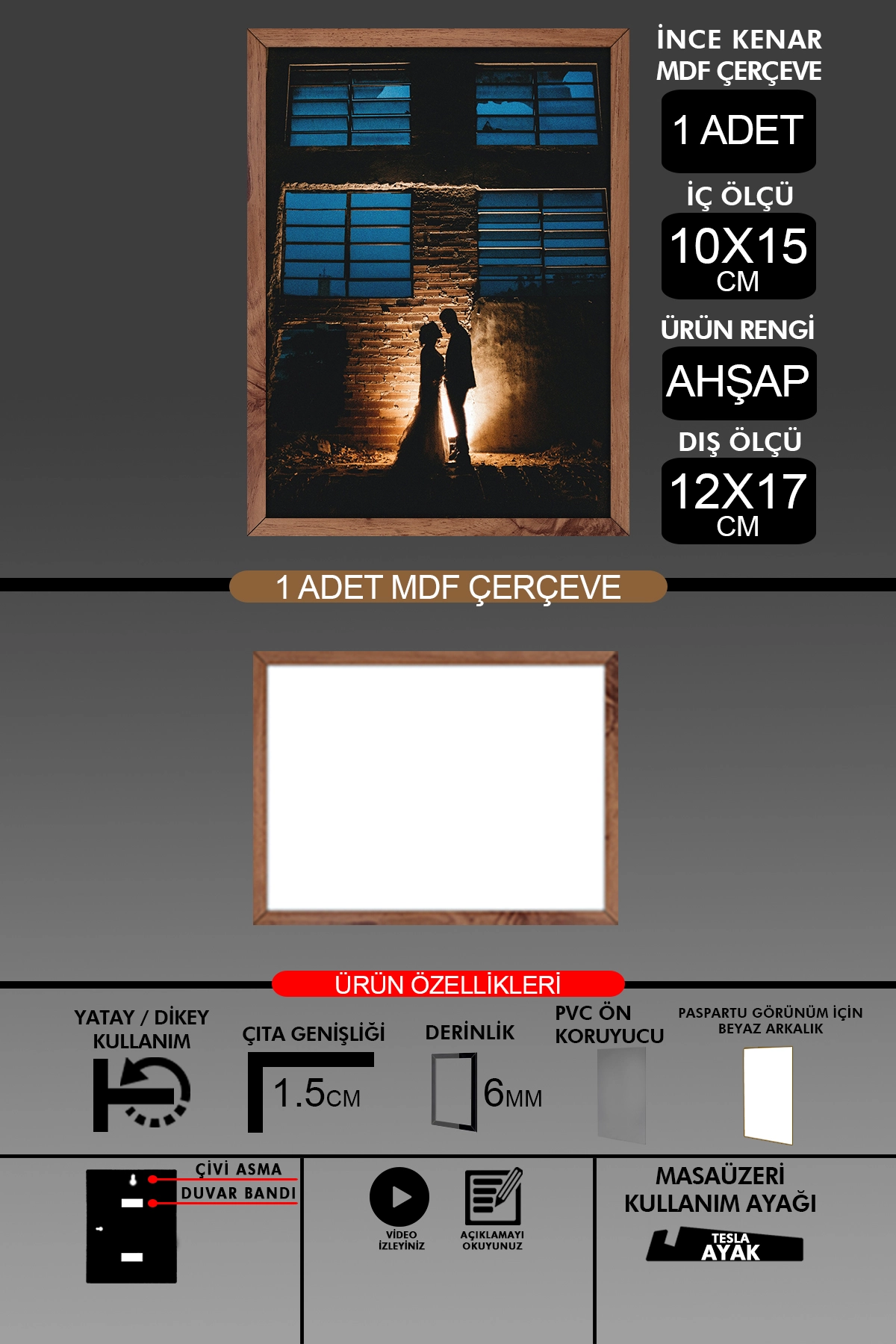 2 Adet 10x15 Çerçeve - İnce Çıtalı Çerçeve - 6mm Çerçeve Fotoğraf Çerçevesi