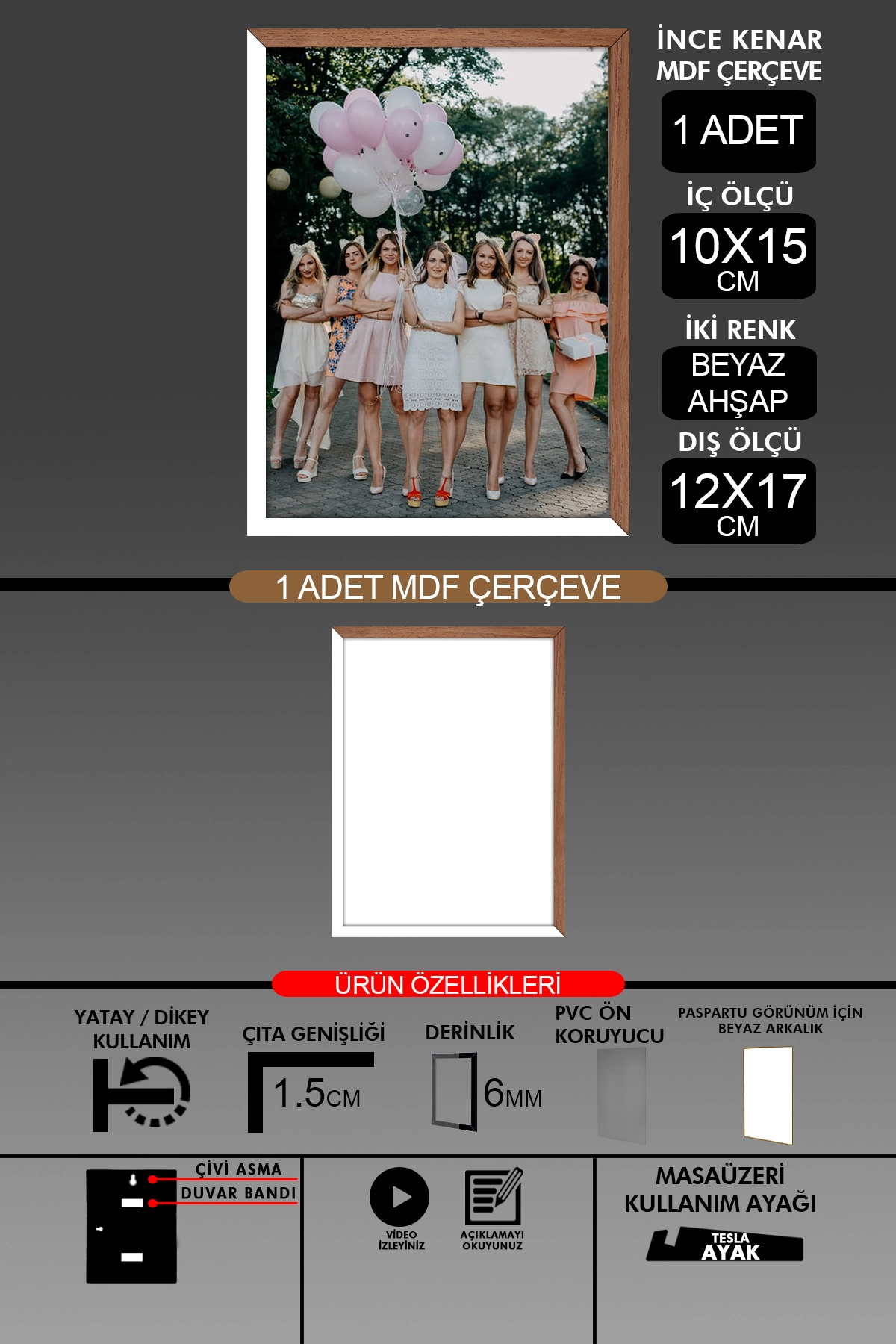 2 Adet 10x15 Çerçeve - İnce Çıtalı Çerçeve - 6mm Çerçeve Fotoğraf Çerçevesi
