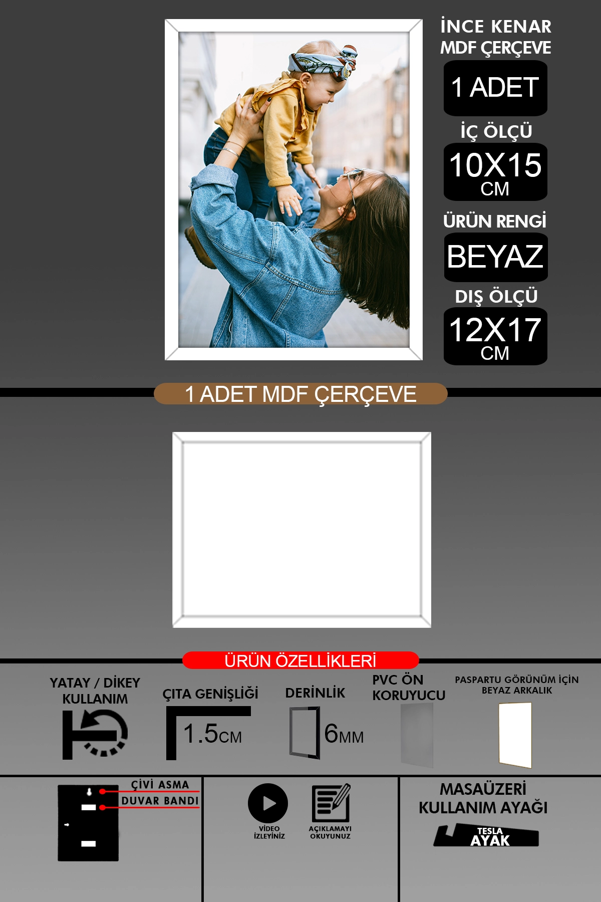 2 Adet 10x15 Çerçeve - İnce Çıtalı Çerçeve - 6mm Çerçeve Fotoğraf Çerçevesi
