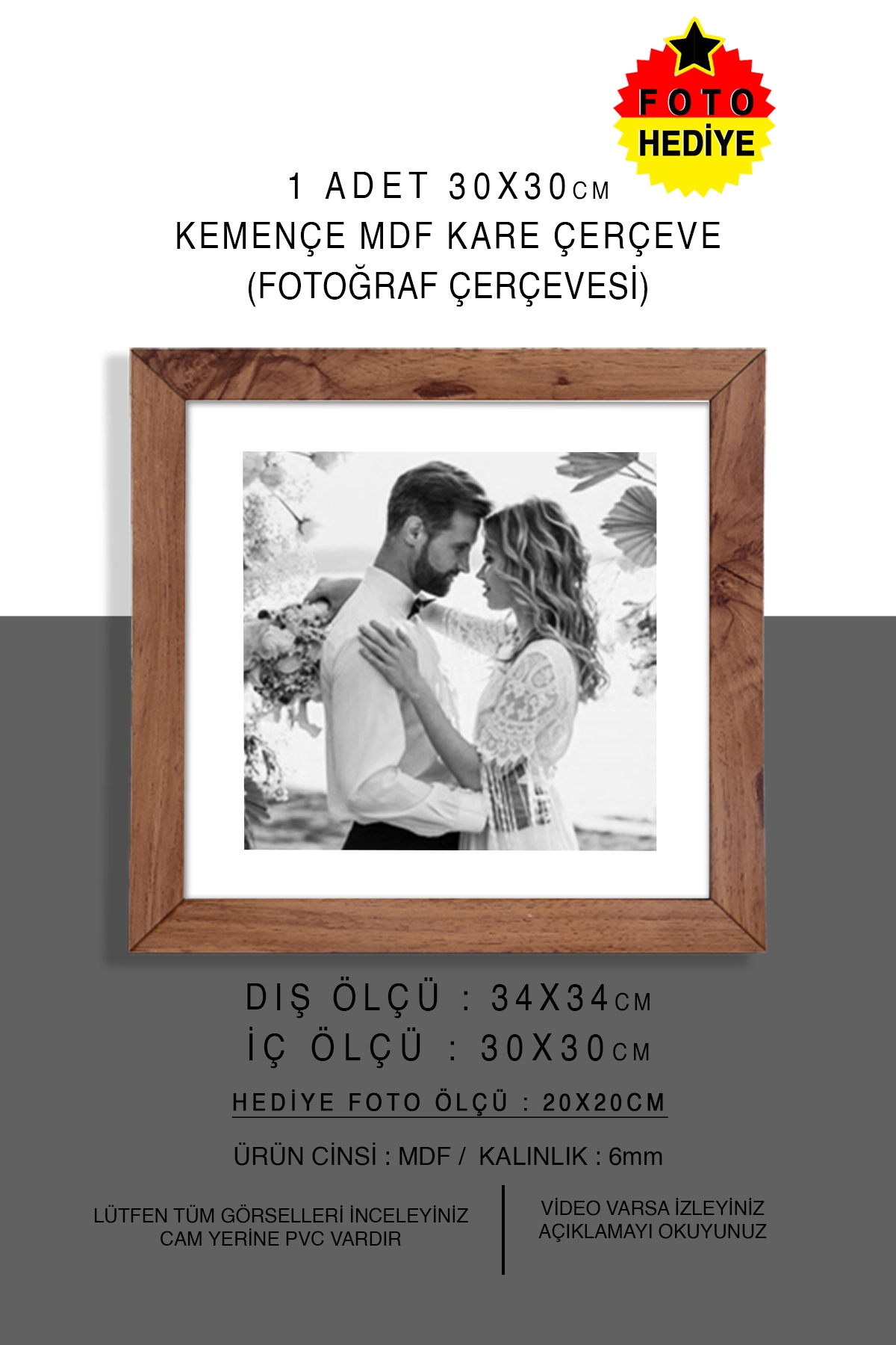 1 ADET 30x30 MDF ÇERÇEVE - KARE ÇERÇEVE Fotoğraf Çerçevesi