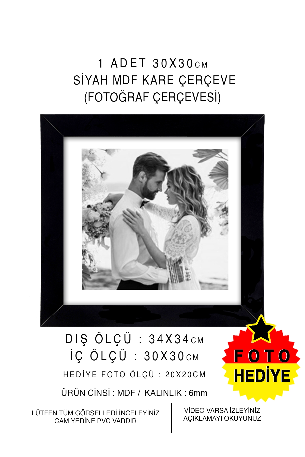 1 ADET 30x30 MDF ÇERÇEVE - KARE ÇERÇEVE Fotoğraf Çerçevesi