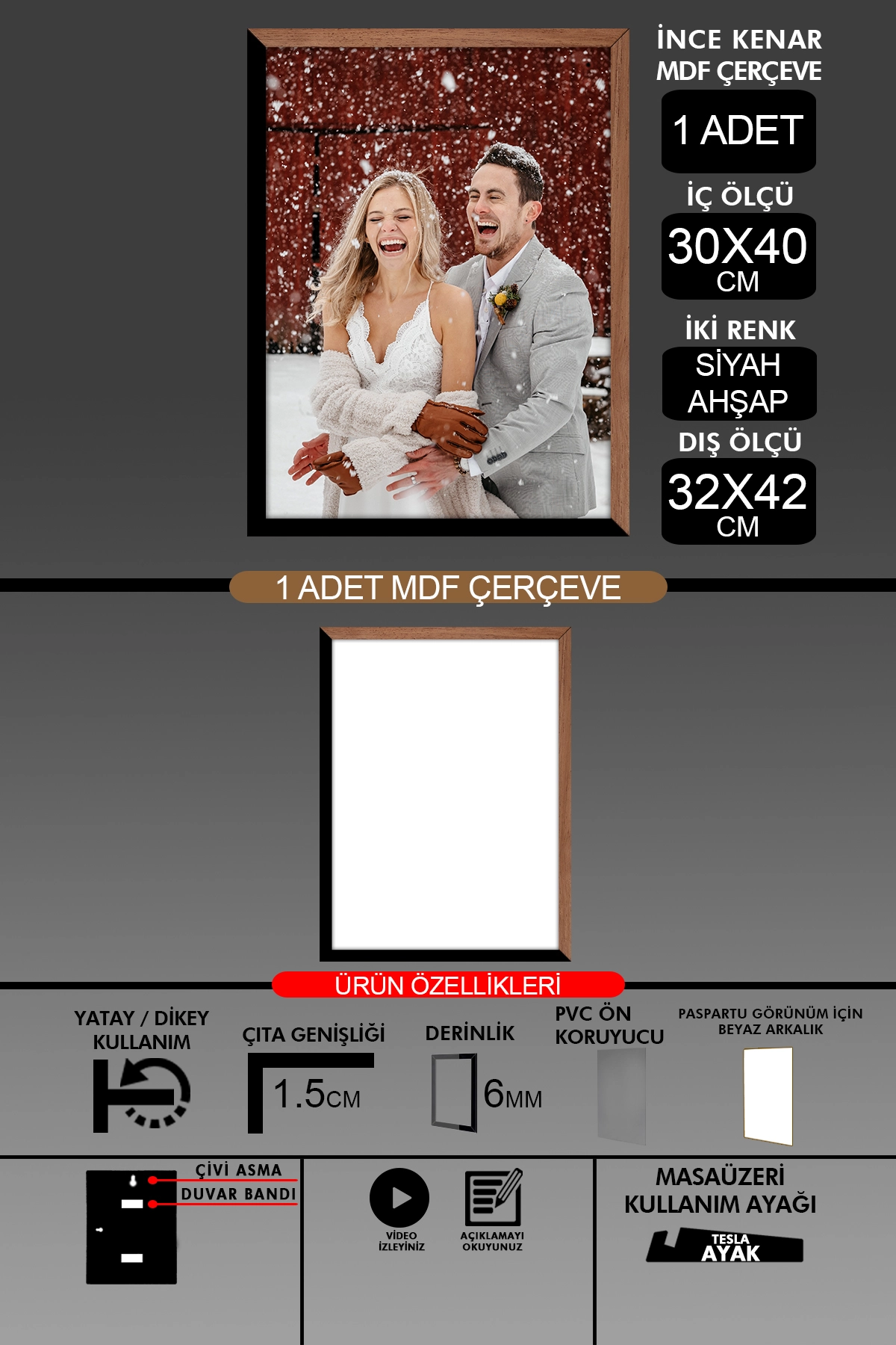 1 Adet 30x40 Çerçeve - İnce Çıtalı A3 Çerçeve - 6mm Fotoğraf Çerçevesi