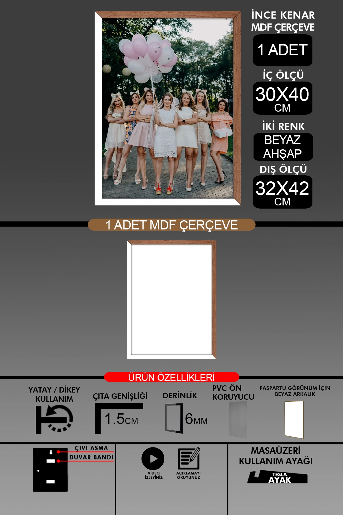 1 Adet 30x40 Çerçeve - İnce Çıtalı A3 Çerçeve - 6mm Fotoğraf Çerçevesi