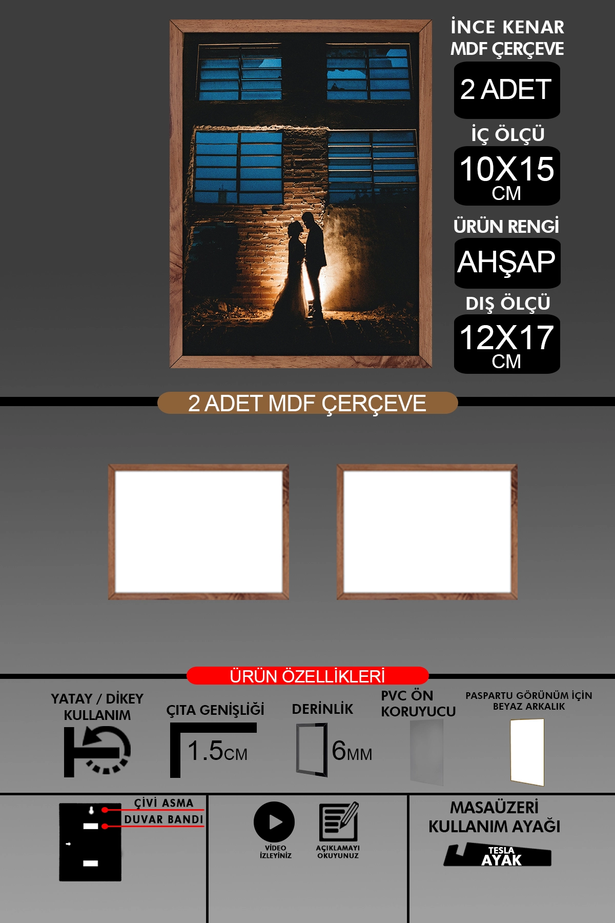 2 Adet 10x15 Çerçeve - İnce Çıtalı Çerçeve- 6mm Çerçeve Fotoğraf Çerçevesi