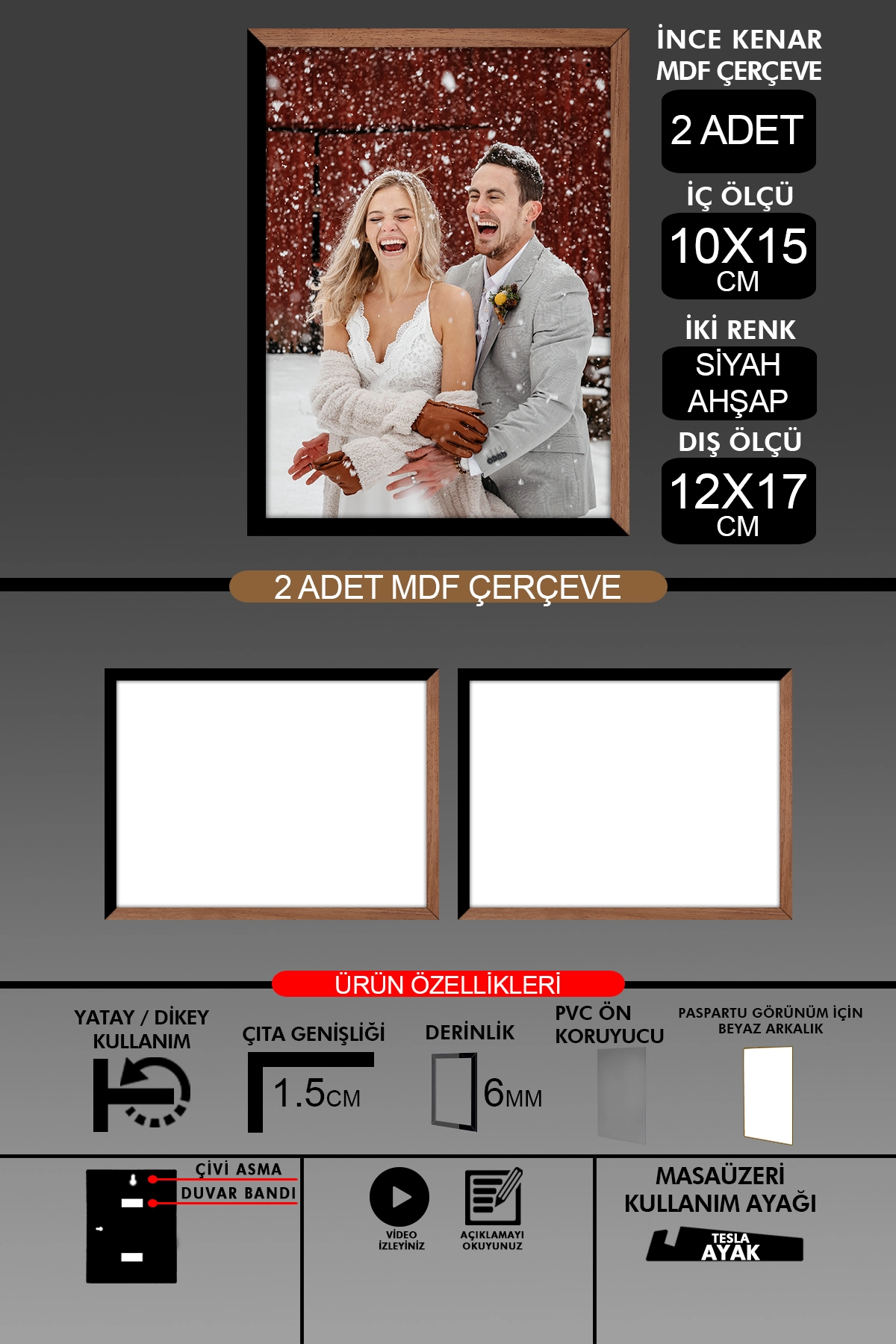 2 Adet 10x15 Çerçeve - İnce Çıtalı Çerçeve- 6mm Çerçeve Fotoğraf Çerçevesi