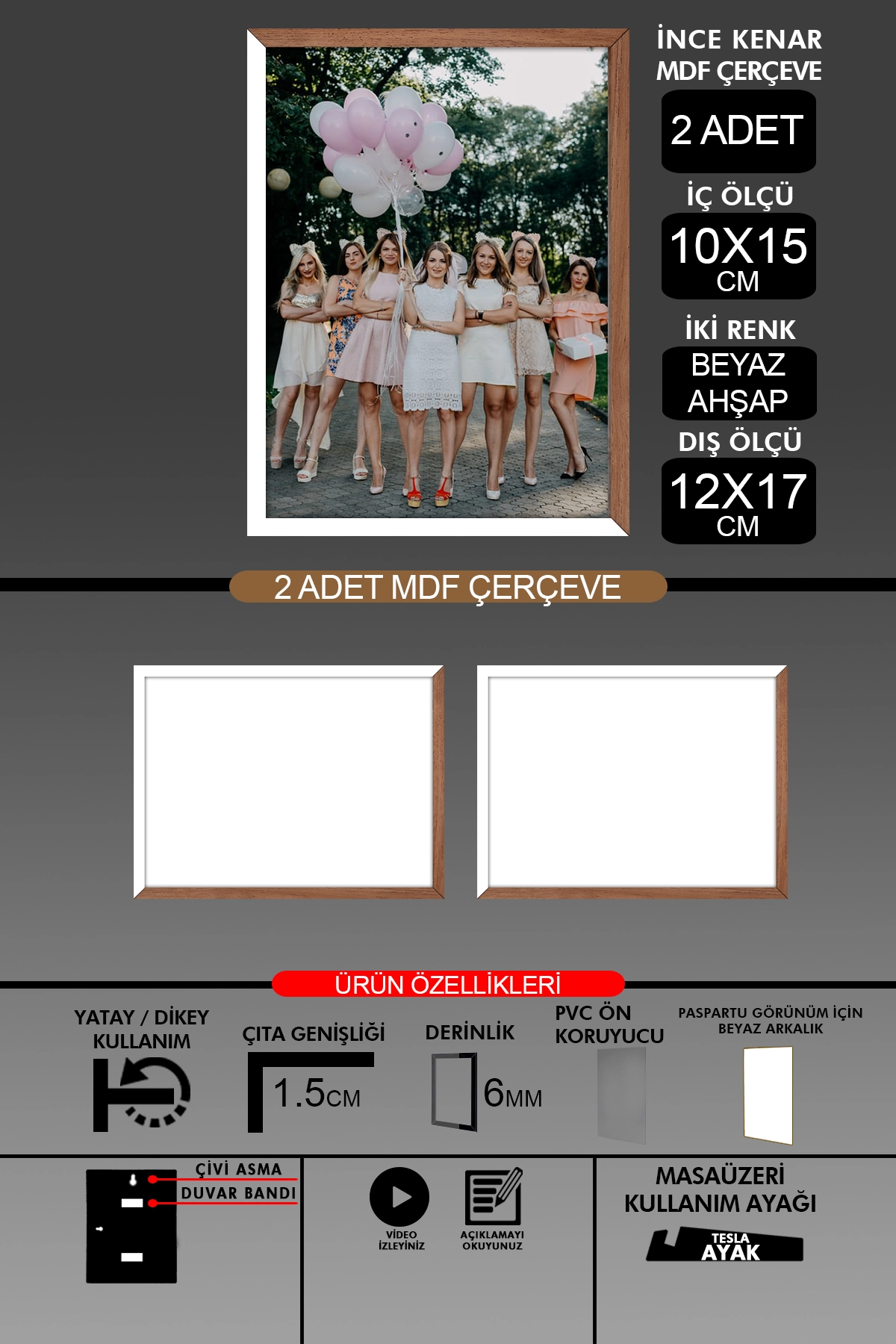 2 Adet 10x15 Çerçeve - İnce Çıtalı Çerçeve- 6mm Çerçeve Fotoğraf Çerçevesi