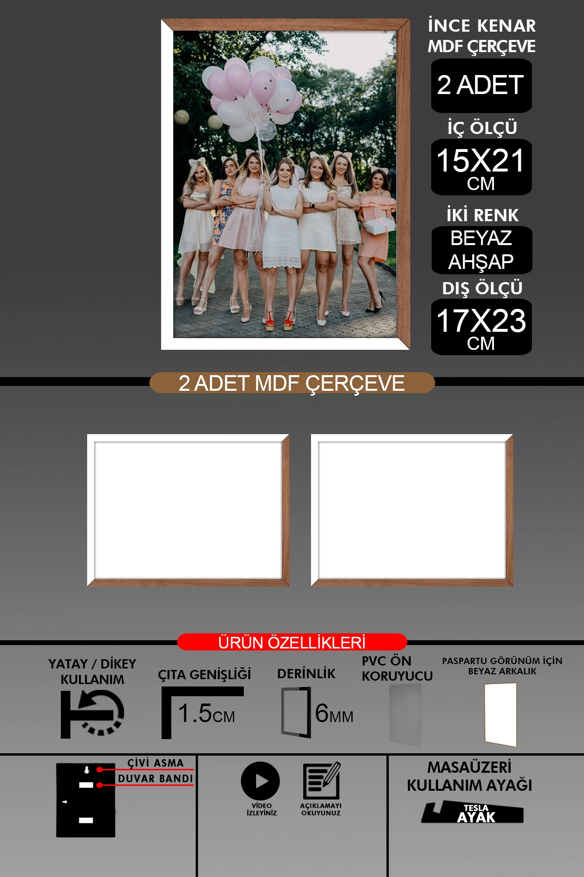 2 Adet 15x21 Çerçeve - İnce Çıtalı A5 Çerçeve - 6mm - Fotoğraf Çerçevesi