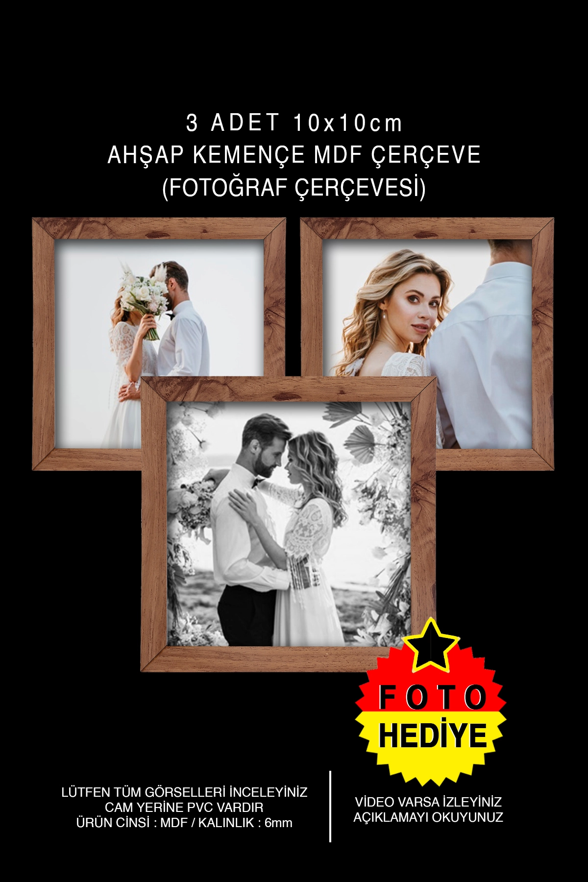 5 ADET 10x10 MDF ÇERÇEVE - KARE ÇERÇEVE Fotoğraf Çerçevesi