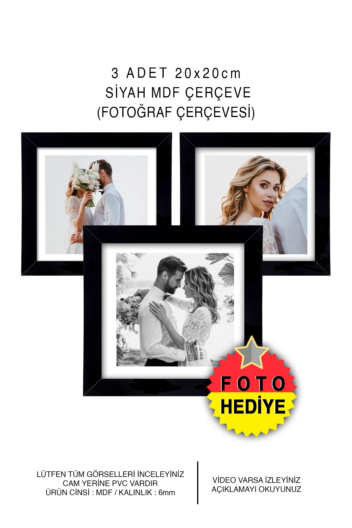 1 ADET 20x20 MDF ÇERÇEVE - KARE ÇERÇEVE Fotoğraf Çerçevesi