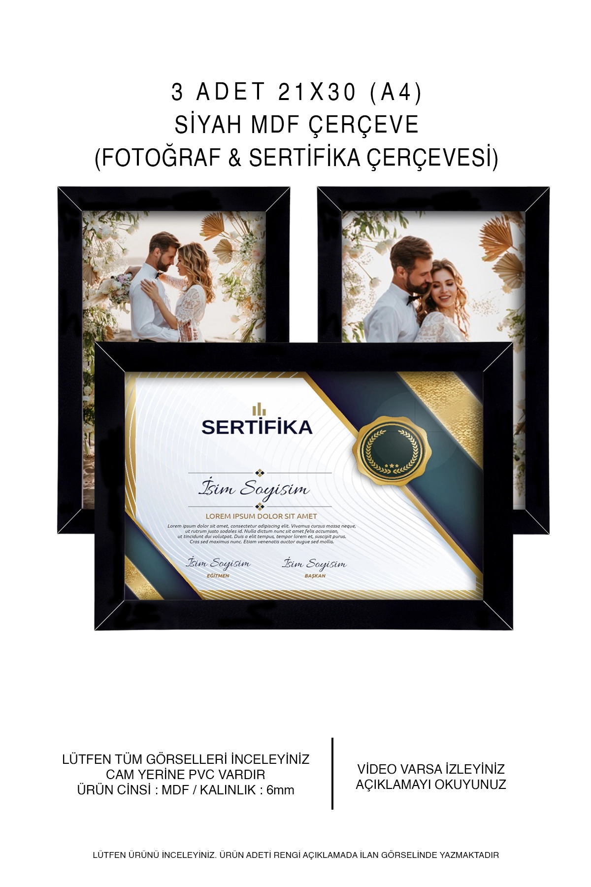 3 ADET 15x21 MDF ÇERÇEVE - DİKDÖRTGEN ÇERÇEVE Fotoğraf Çerçevesi 