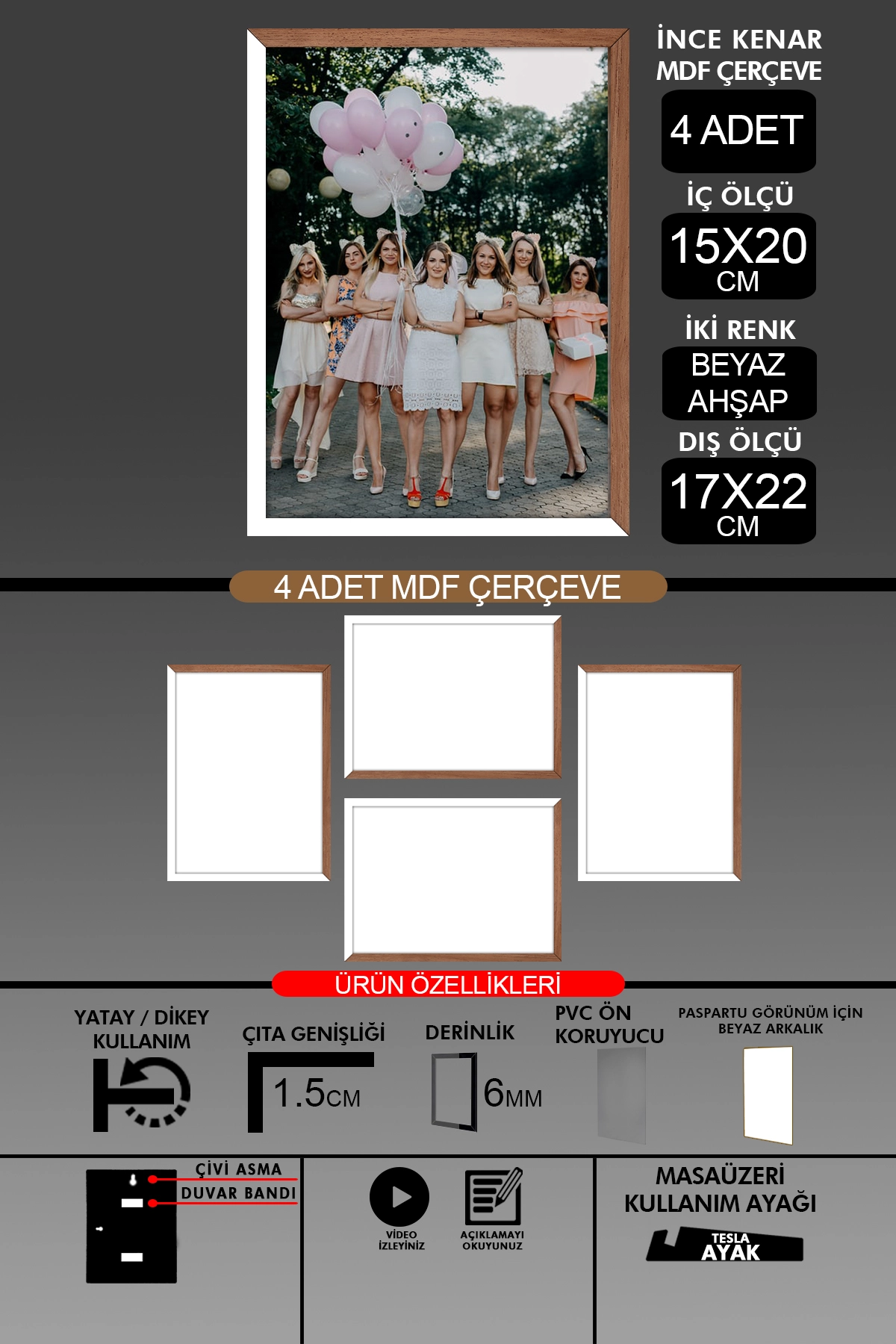 4 Adet 15x21 Çerçeve - İnce Çıtalı A5 Çerçeve - 6mm - Fotoğraf Çerçevesi