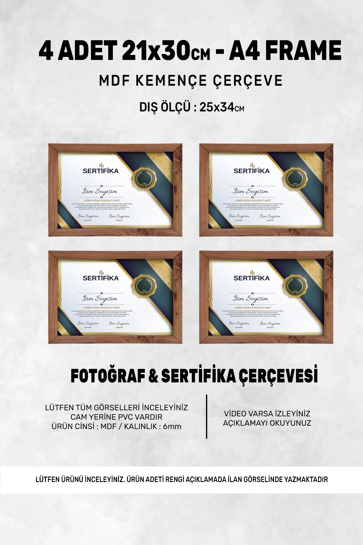 4 ADET 15x21 MDF ÇERÇEVE - DİKDÖRTGEN ÇERÇEVE Fotoğraf Çerçevesi