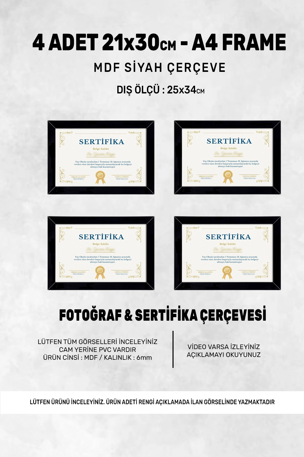4 ADET 15x21 MDF ÇERÇEVE - DİKDÖRTGEN ÇERÇEVE Fotoğraf Çerçevesi