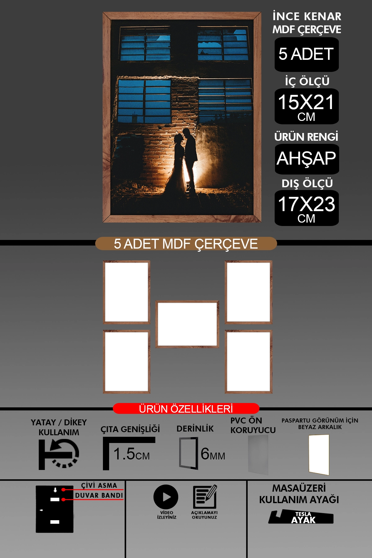 4 Adet 15x21 Çerçeve - İnce Çıtalı A5 Çerçeve - 6mm - Fotoğraf Çerçevesi