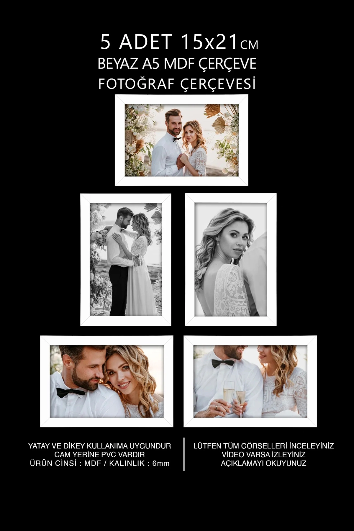 5 ADET 15x21 MDF ÇERÇEVE - DİKDÖRTGEN ÇERÇEVE Fotoğraf Çerçevesi