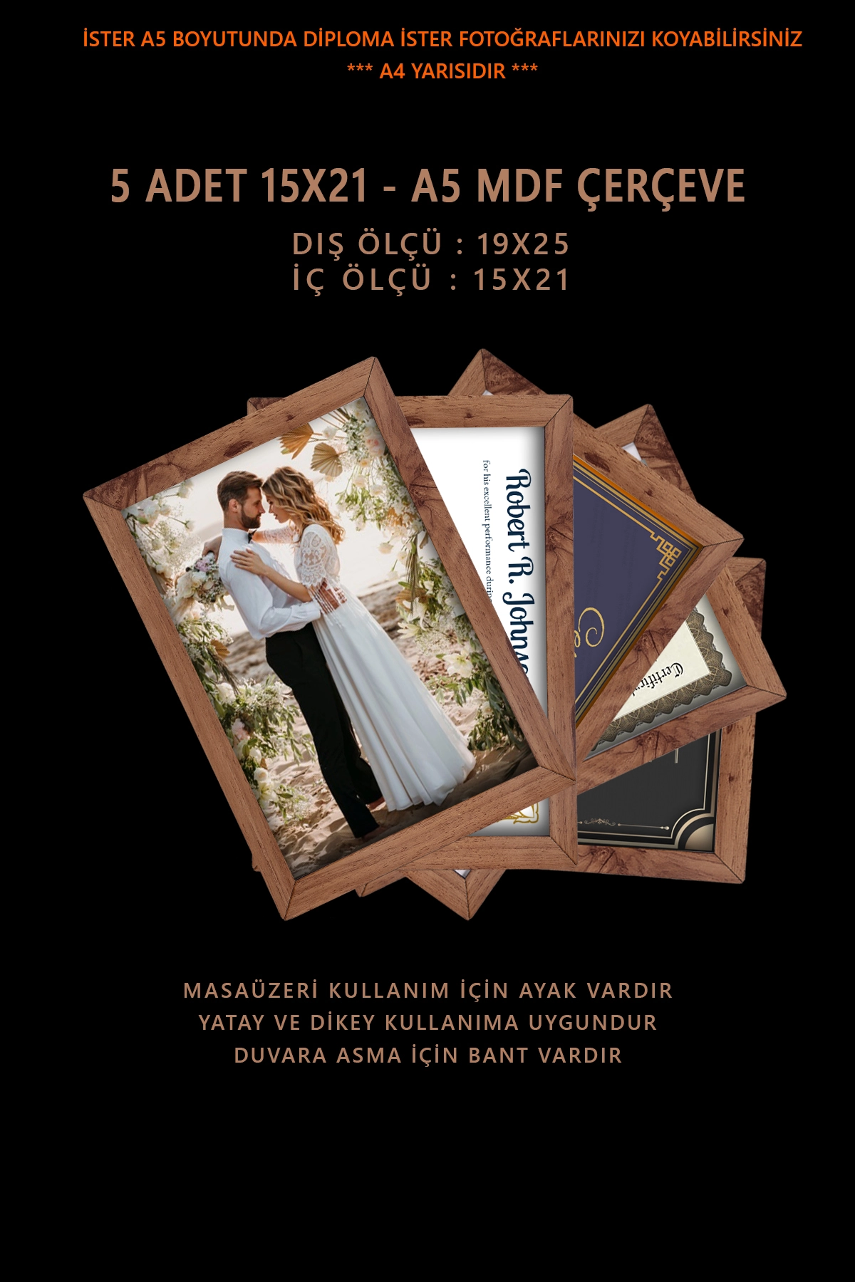 5 ADET 15x21 MDF ÇERÇEVE - DİKDÖRTGEN ÇERÇEVE Fotoğraf Çerçevesi
