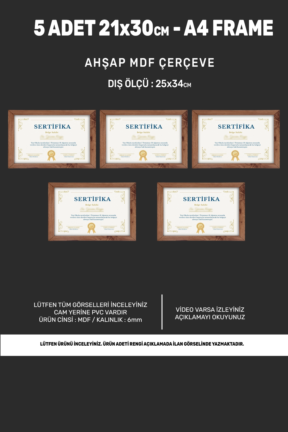5 ADET 21x30 MDF ÇERÇEVE - DİKDÖRTGEN ÇERÇEVE Fotoğraf Çerçevesi