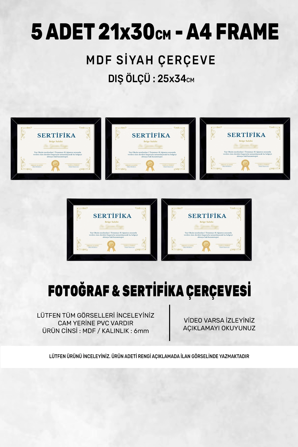 5 ADET 21x30 MDF ÇERÇEVE - DİKDÖRTGEN ÇERÇEVE Fotoğraf Çerçevesi