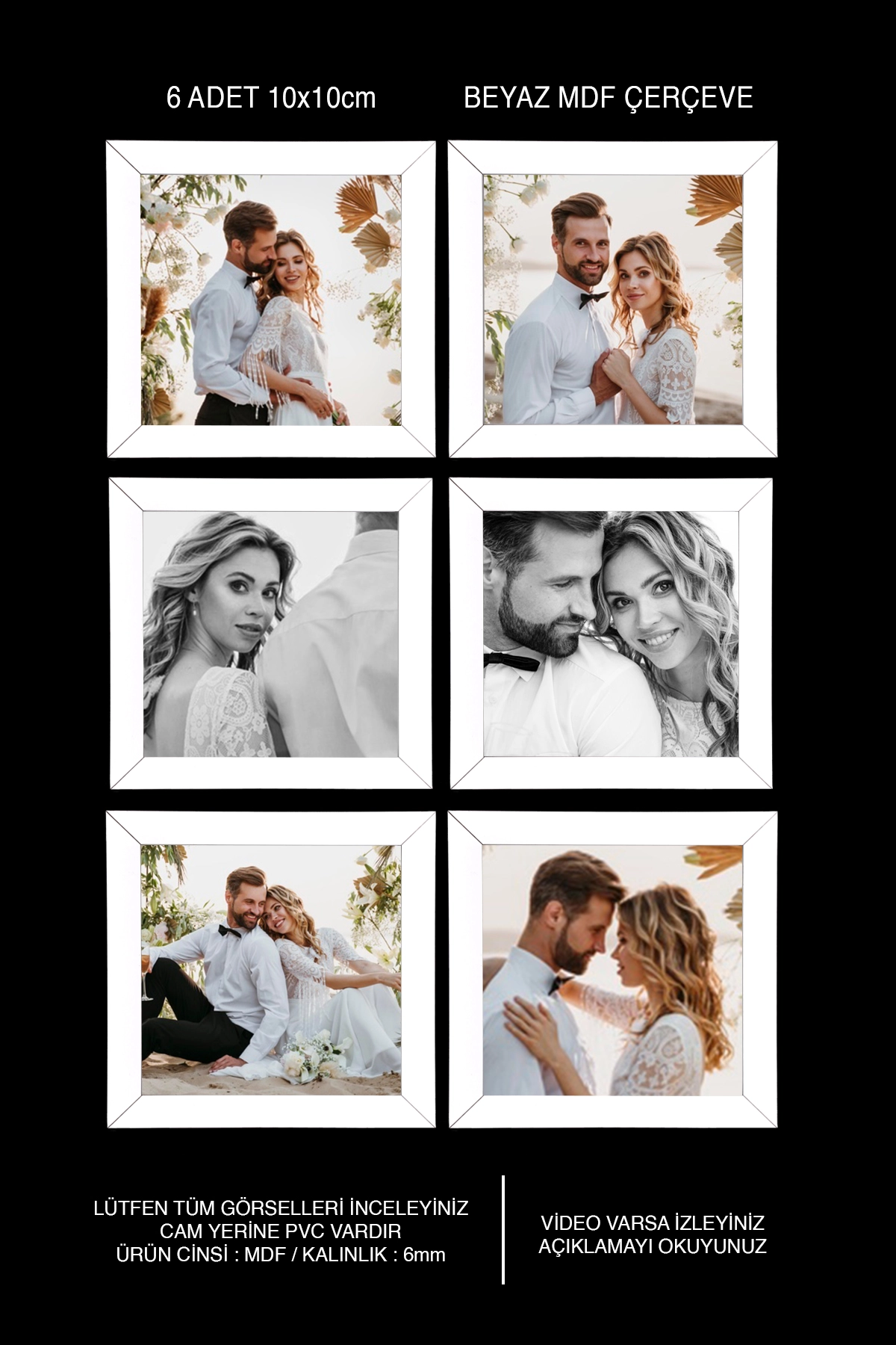 6 ADET 10x10 MDF ÇERÇEVE - KARE ÇERÇEVE Fotoğraf Çerçevesi