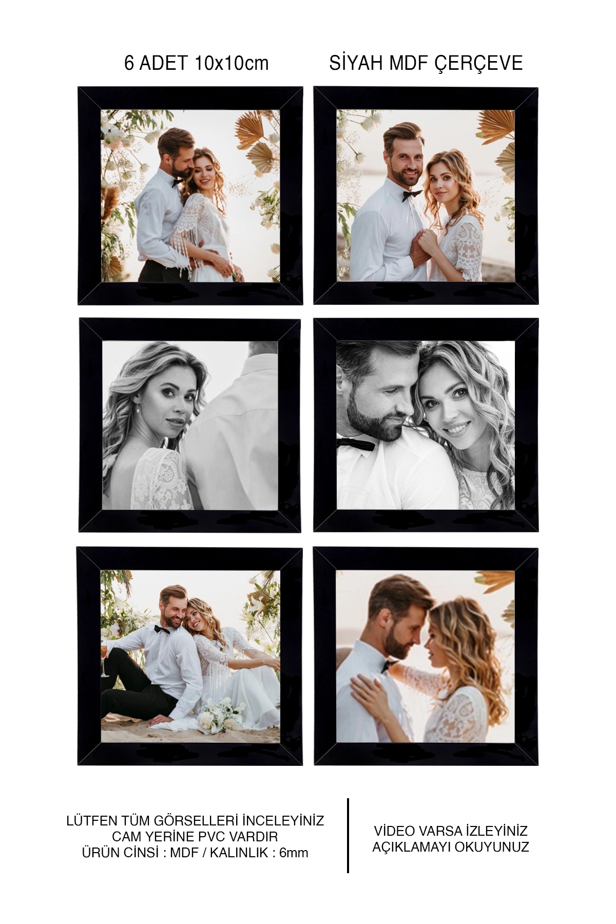 6 ADET 10x10 MDF ÇERÇEVE - KARE ÇERÇEVE Fotoğraf Çerçevesi