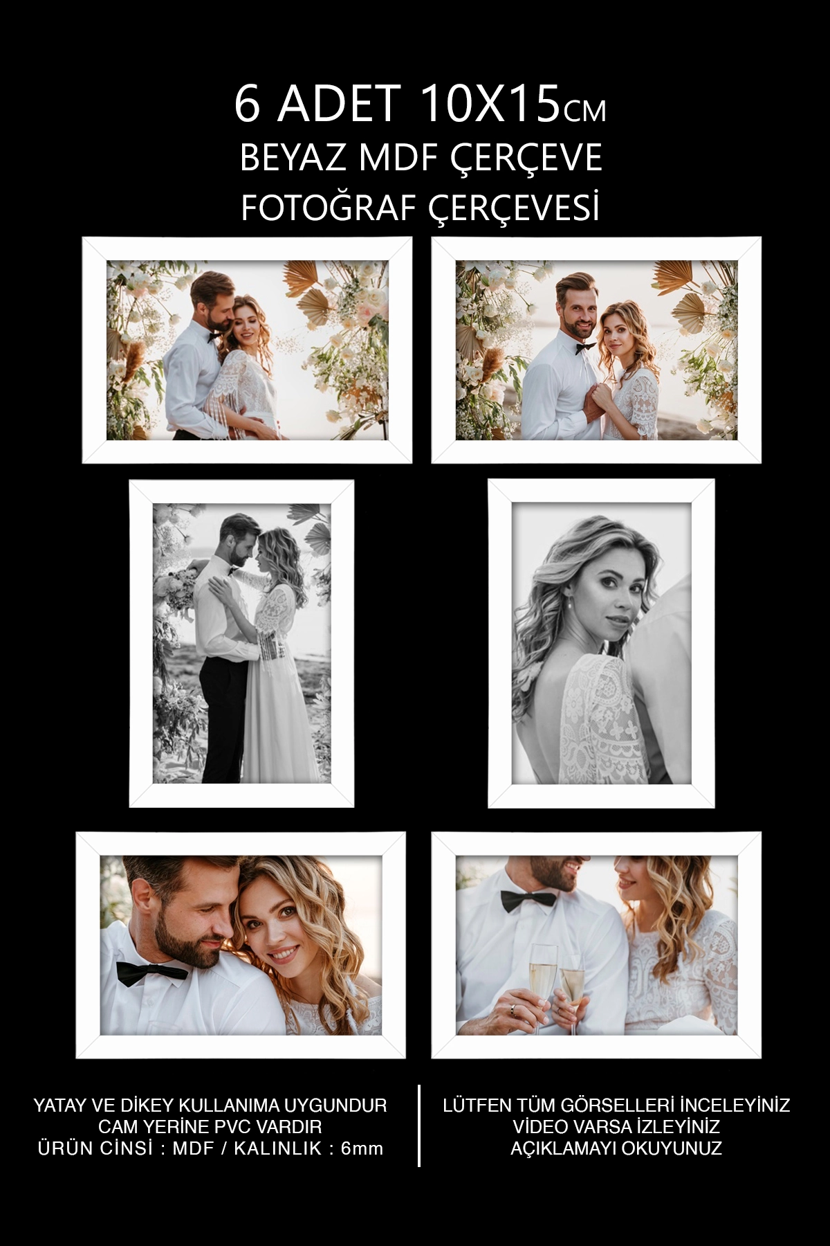 6 Adet 10x15 Çerçeve - Mini Mdf Çerçeve - Fotoğraf Çerçeve Seti