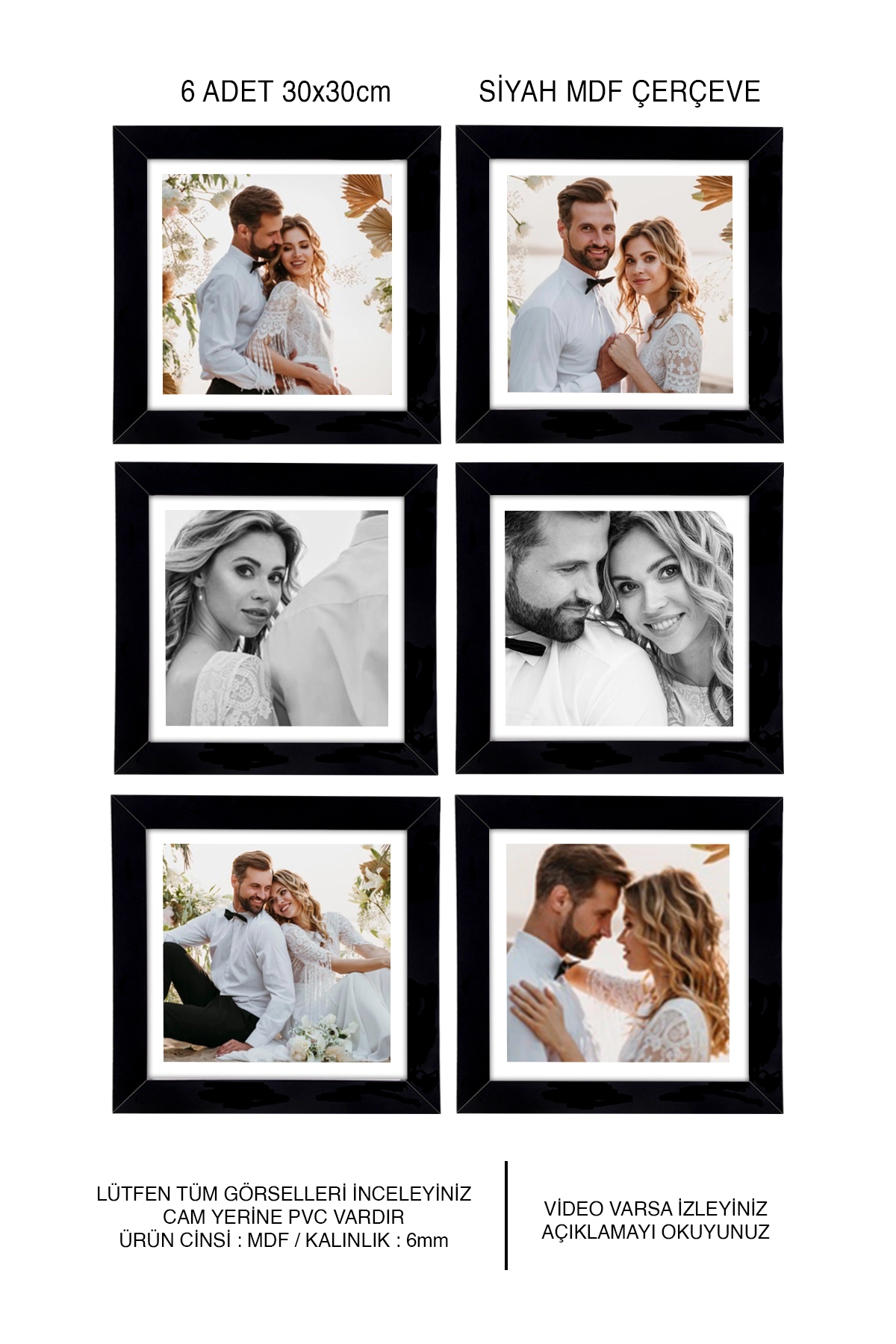  6 ADET 30x30 MDF ÇERÇEVE - KARE ÇERÇEVE Fotoğraf Çerçevesi