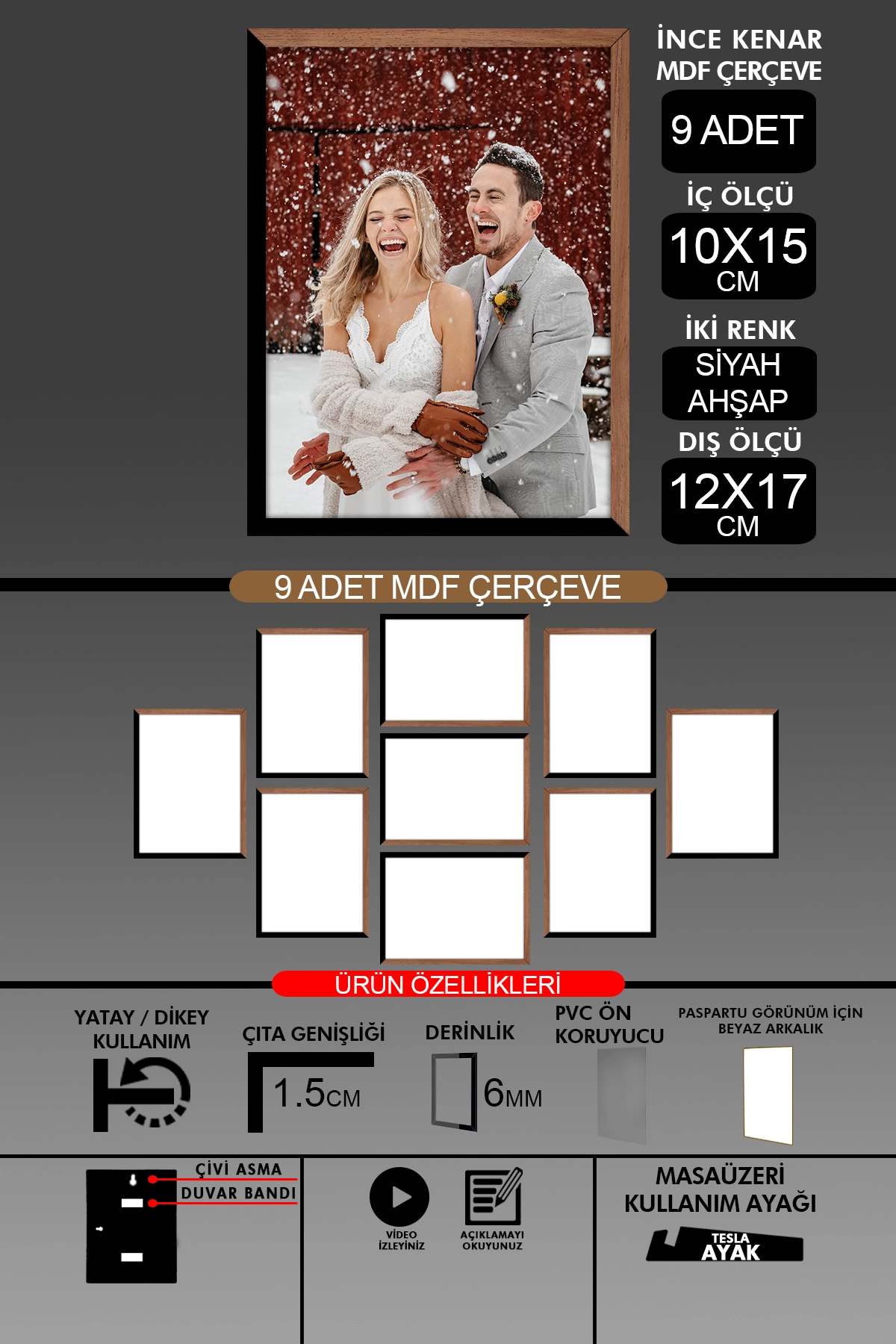 9 Adet 10x15 Çerçeve - İnce Çıtalı Çerçeve- 6mm Çerçeve Fotoğraf Çerçevesi