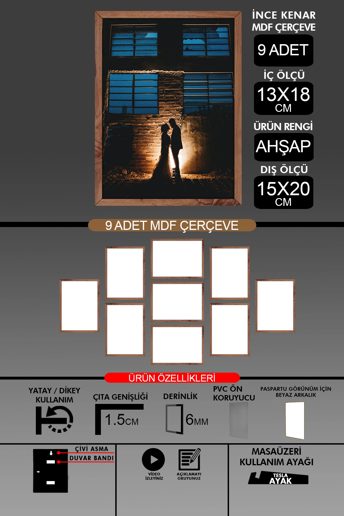 10 Adet 13x18 Çerçeve - İnce Çıtalı Çerçeve- 6mm Çerçeve Fotoğraf Çerçevesi