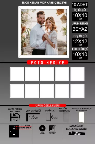  10X10 Çerçeve - İnce Çıtalı Çerçeve - Kare Çerçeve