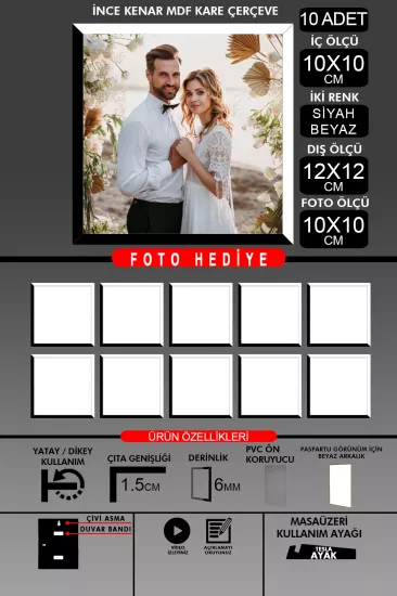  10X10 Çerçeve - İnce Çıtalı Çerçeve - Kare Çerçeve