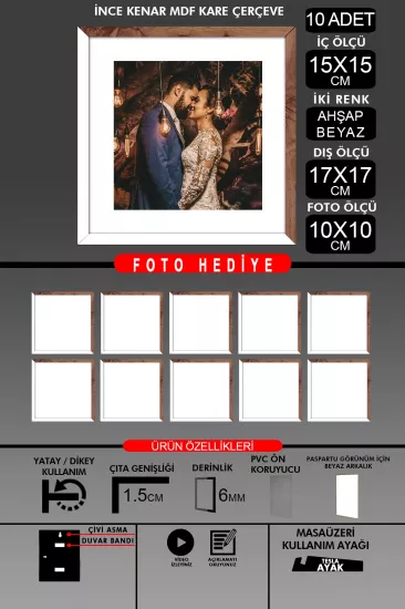 15x15 Çerçeve - İnce Çıtalı Çerçeve - Kare Çerçeve