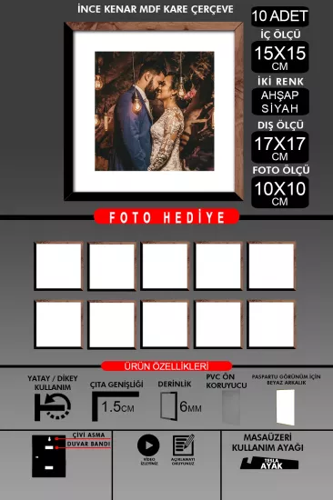 15x15 Çerçeve - İnce Çıtalı Çerçeve - Kare Çerçeve