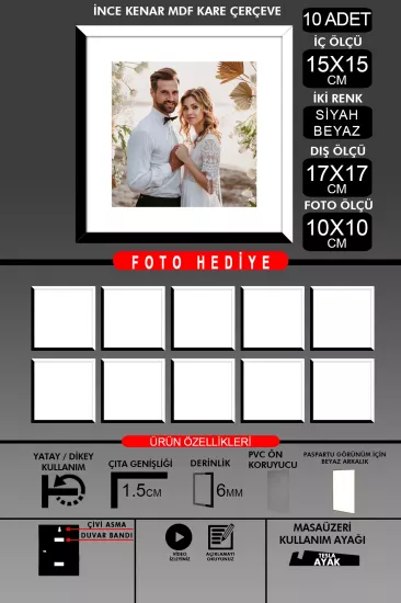 15x15 Çerçeve - İnce Çıtalı Çerçeve - Kare Çerçeve