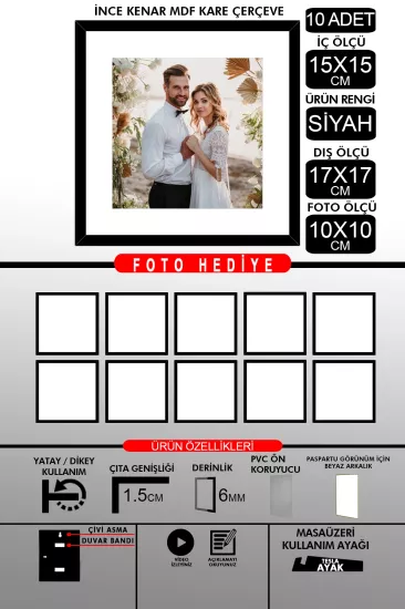 15x15 Çerçeve - İnce Çıtalı Çerçeve - Kare Çerçeve