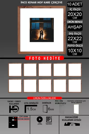 20x20 Çerçeve - İnce Çıtalı Çerçeve - Kare Çerçeve