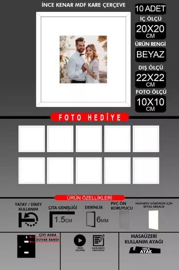 20x20 Çerçeve - İnce Çıtalı Çerçeve - Kare Çerçeve