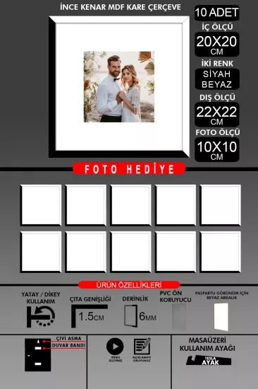 20x20 Çerçeve - İnce Çıtalı Çerçeve - Kare Çerçeve
