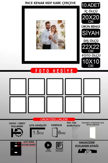 20x20 Çerçeve - İnce Çıtalı Çerçeve - Kare Çerçeve