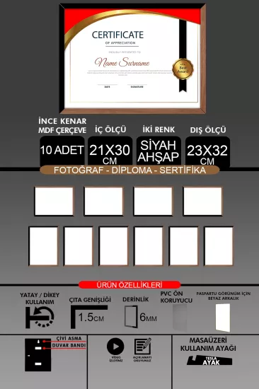 21x30 Çerçeve - İnce Çıtalı Çerçeve