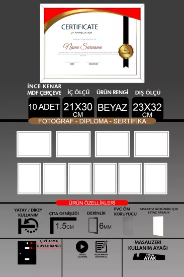 21x30 Çerçeve - İnce Çıtalı Çerçeve
