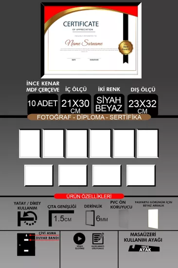 21x30 Çerçeve - İnce Çıtalı Çerçeve